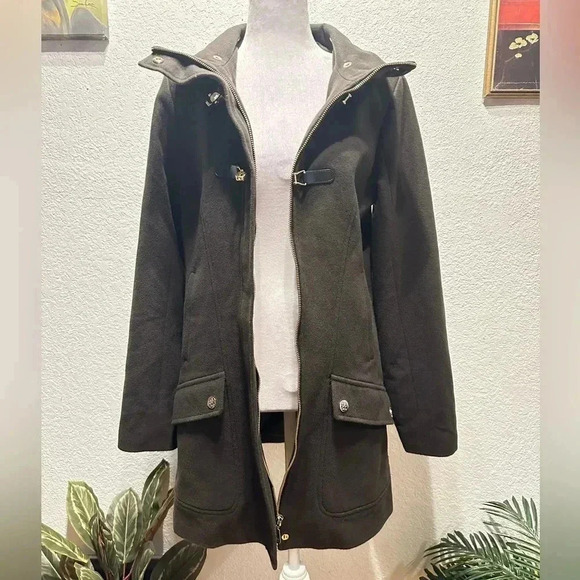 Cece dark green wool blend coat/jacket size 10 - Picture 2 of 16